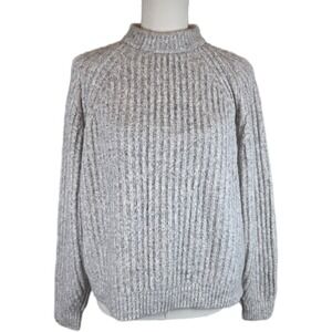 Madewell Grey Ribbed Oversized Raglan Sweater Cotton-Wool Blend